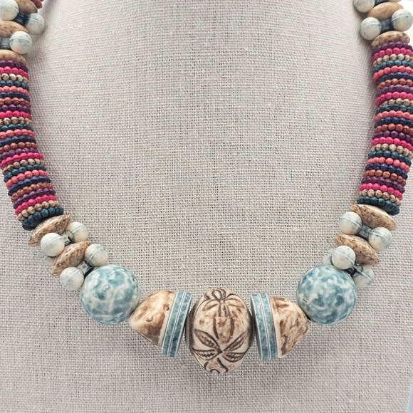 Jewelry - Beaded Statement Necklace Multicolor Boho Tribal Chunky Earthy